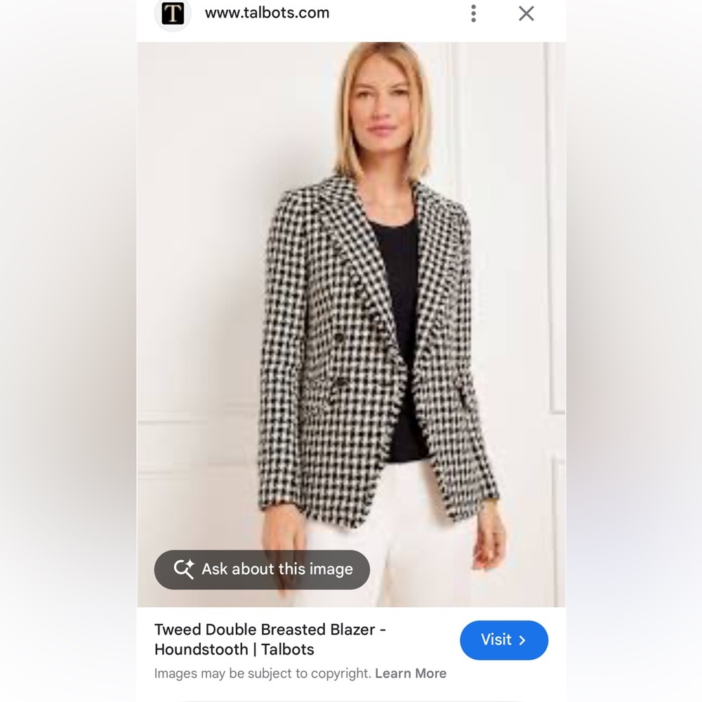 Talbots Black and White Houndstooth Double Breasted Blazer | Size 12
